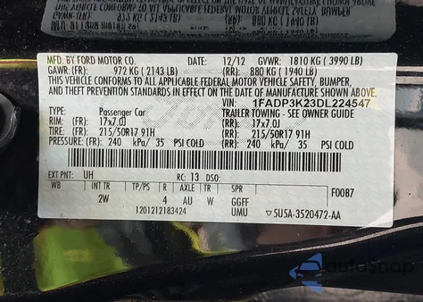 2013 Ford Focus Se from USA, damaged, VIN 1FADP3K23DL224547